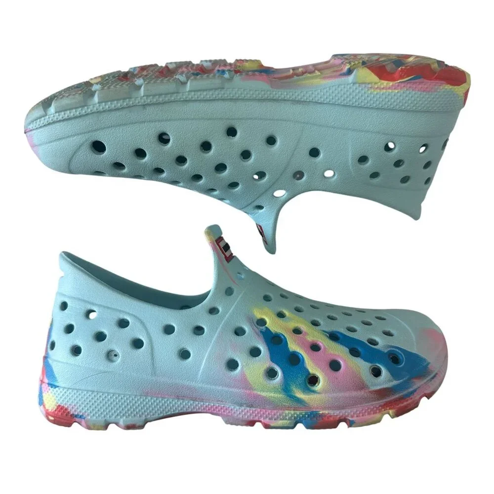 Hunter Youth Size 1 Perforated Water Shoes With Multicolor Splatter Design US 13